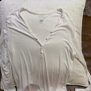 Lunya Women's Cream Long Sleeve Henley Top